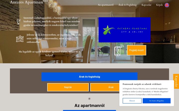 Screenshot of antaresapartman.hu