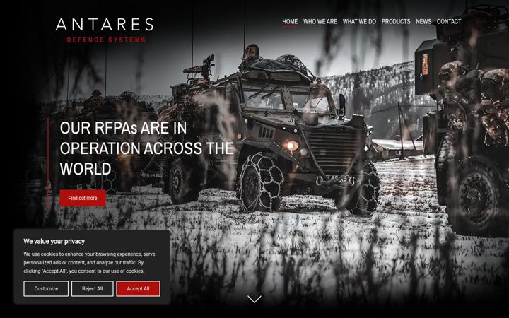 Snimka zaslona za antaresdefencesystems.com