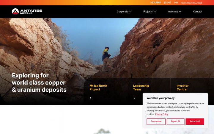 Skjámynd af antaresmetals.com.au