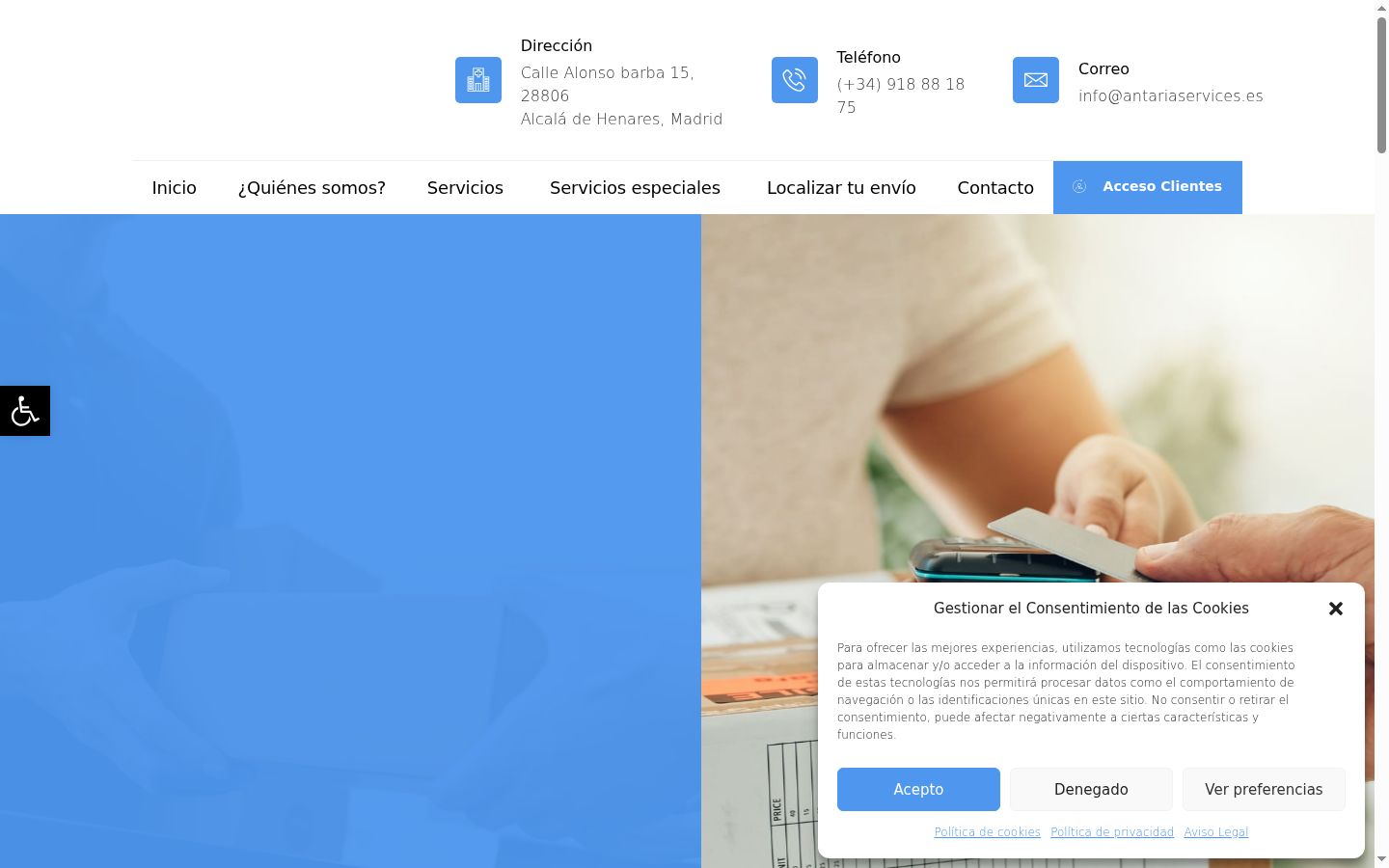 Captura de ecrã do banner de consentimento apresentado antes de qualquer interação