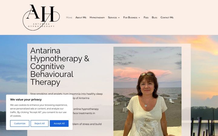 Screenshot of antarinahypnotherapy.co.uk