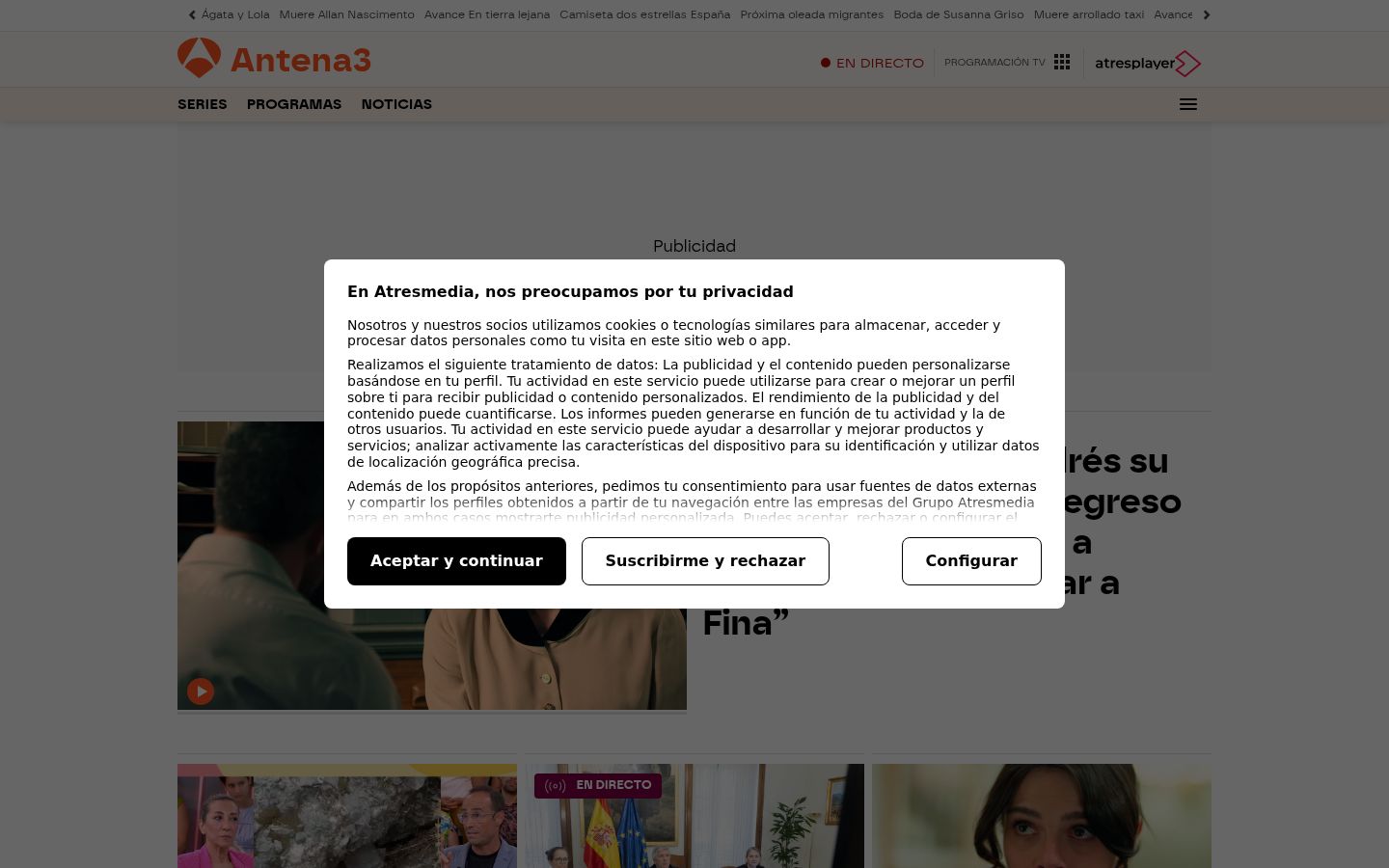 Screenshot del banner di consenso mostrato prima di qualsiasi interazione