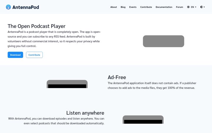 Screenshot of antennapod.org