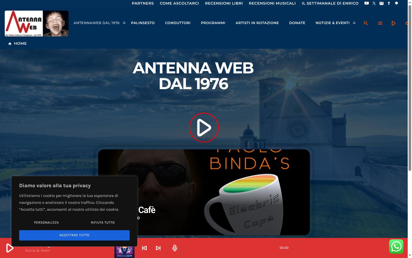 Screenshot del banner di consenso mostrato prima di qualsiasi interazione