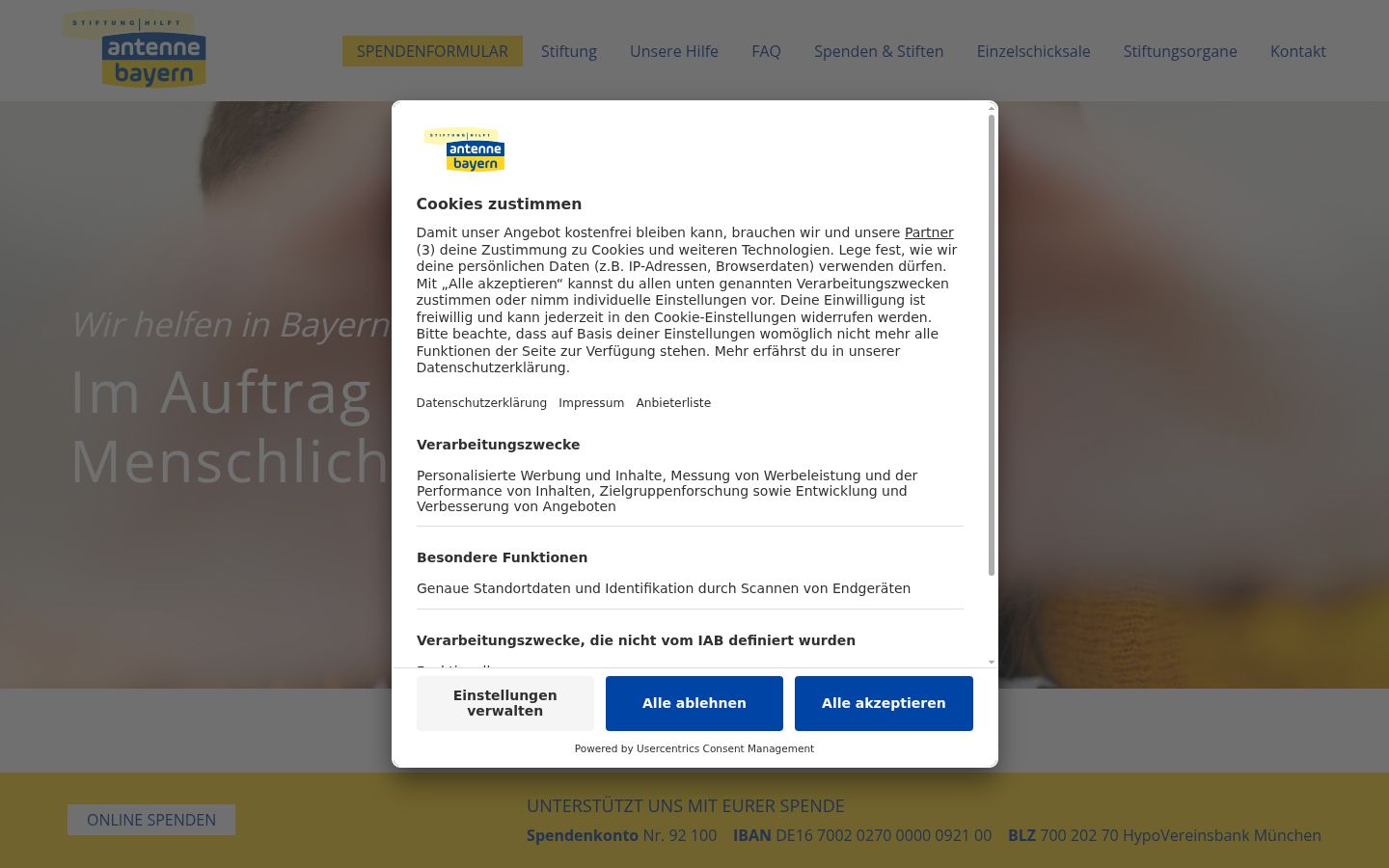 Screenshot del banner di consenso mostrato prima di qualsiasi interazione