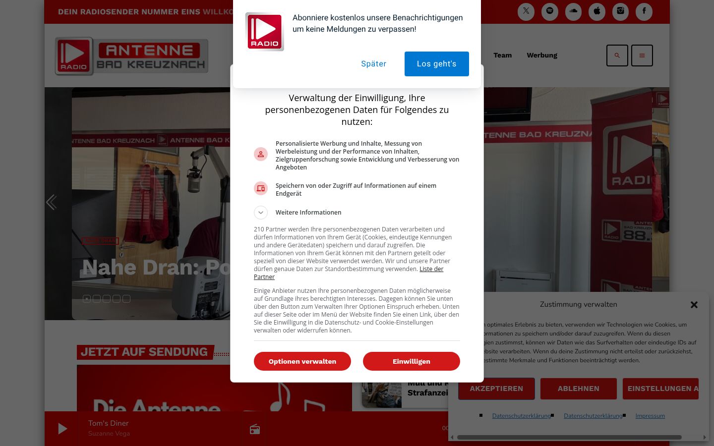 Snímek obrazovky baneru souhlasu zobrazeného před jakoukoli interakcí