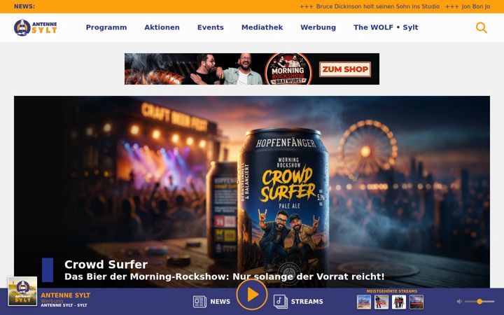 Ekrānuzņēmums no antenne-sylt.de