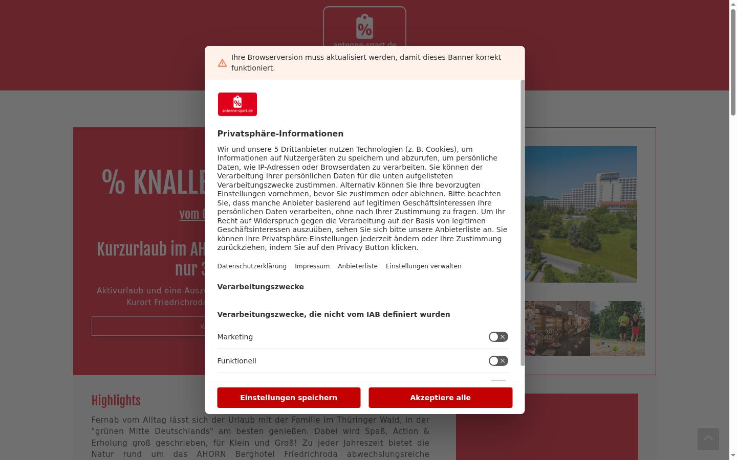 Zrzut ekranu banera zgody wyświetlanego przed jakąkolwiek interakcją