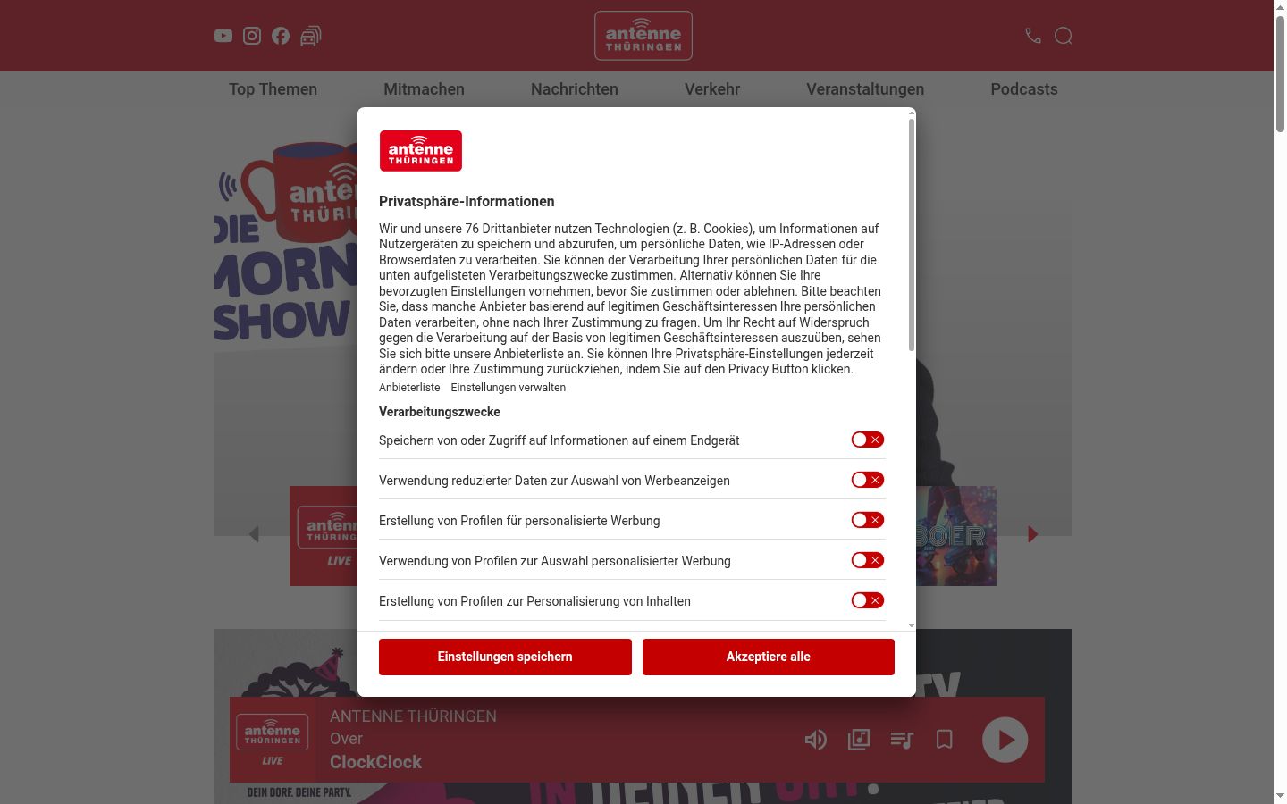 Skærmbillede af samtykkebanneret, som det blev vist før nogen interaktion