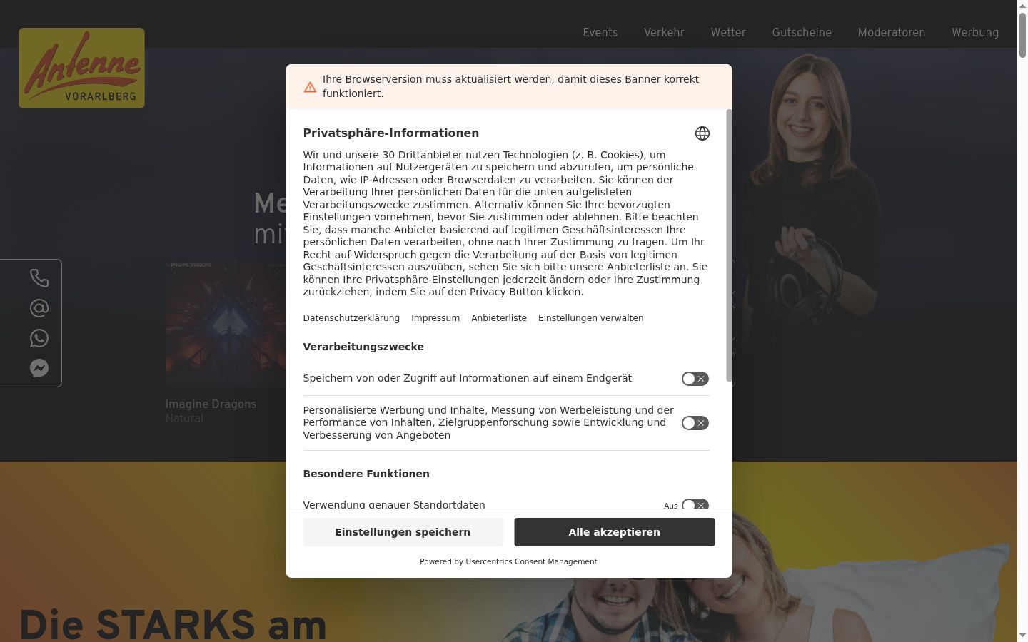 Captură de ecran a bannerului de consimțământ afișat înainte de orice interacțiune
