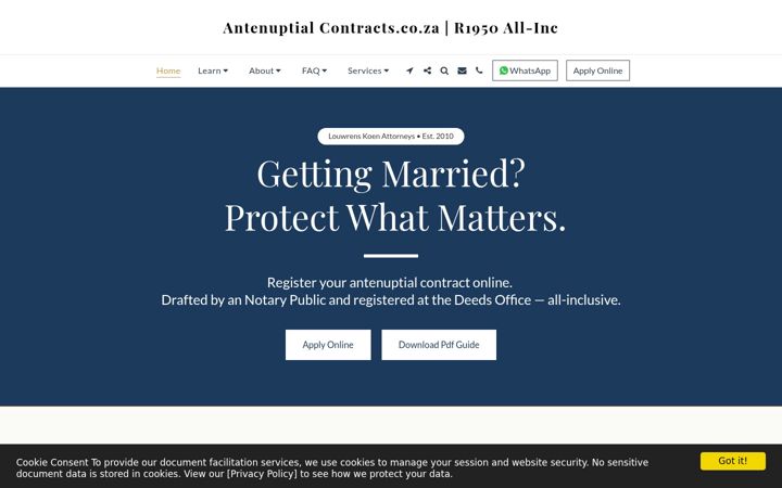 Screenshot of antenuptialcontracts.co.za