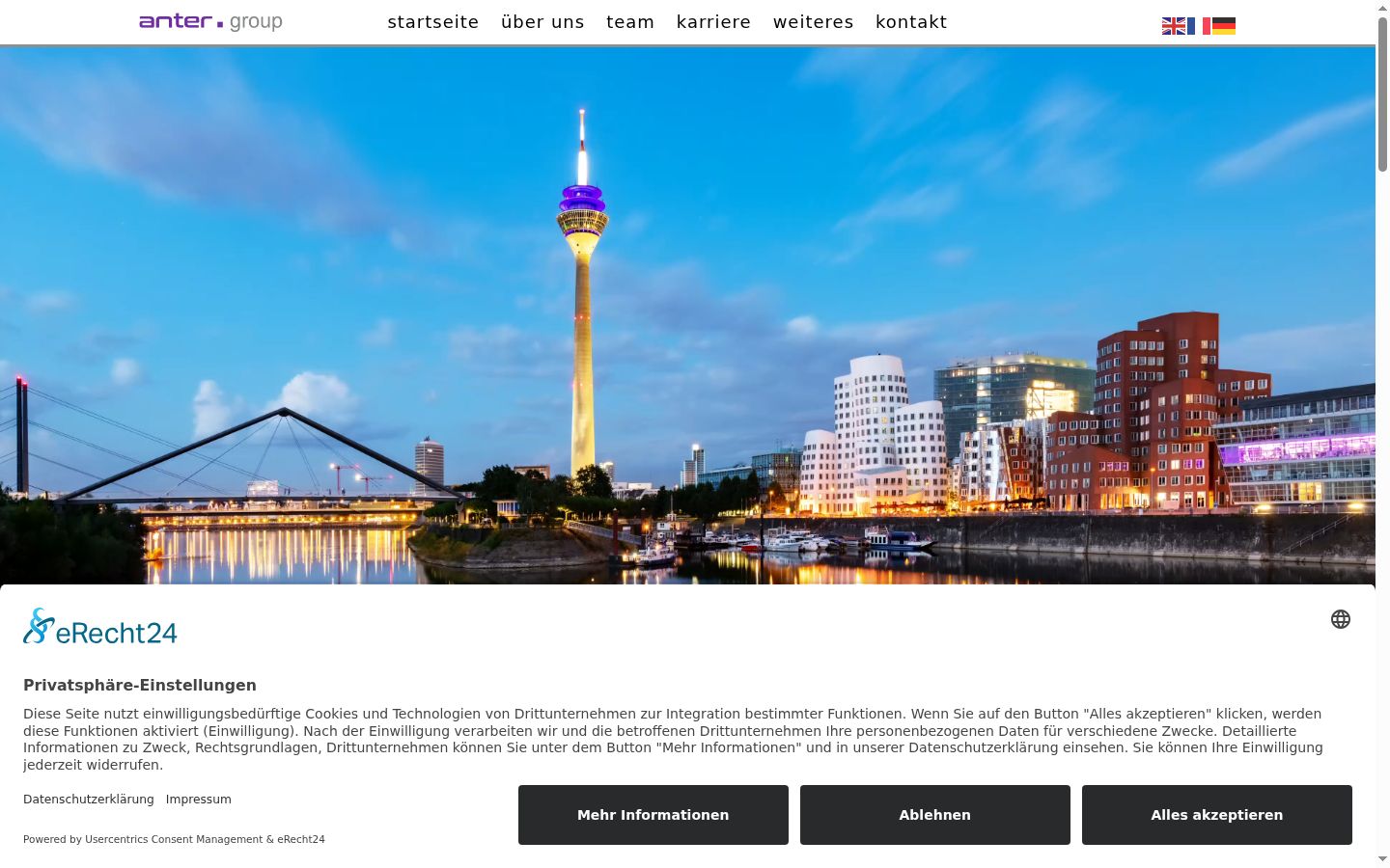 Screenshot des Einwilligungsbanners vor jeglicher Interaktion