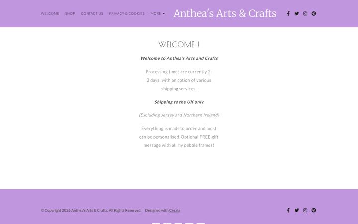 Screenshot of antheasartsandcrafts.com