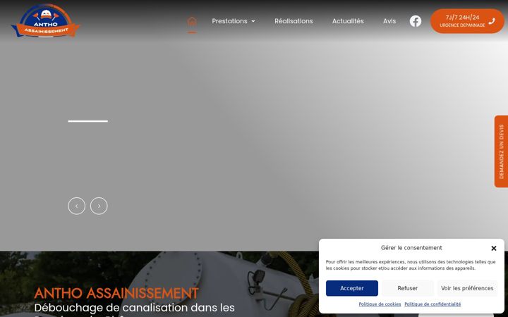 Kuvakaappaus sivustosta antho-assainissement.fr