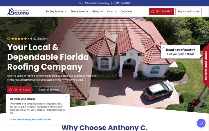 Screenshot of anthonycleonardroofing.com