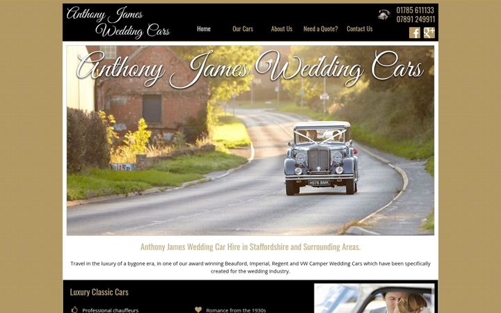 Screenshot of anthonyjamesweddingcars.co.uk