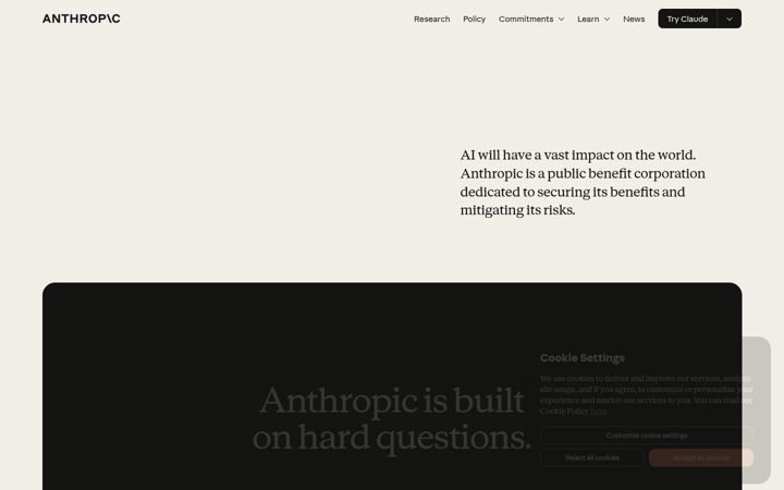 Captură de ecran a anthropic.com