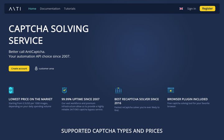 Zrzut ekranu anti-captcha.com