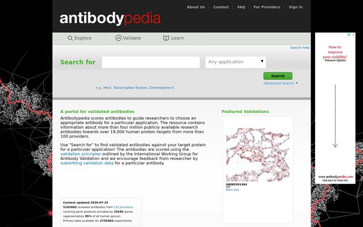 Capture d'écran de antibodypedia.com