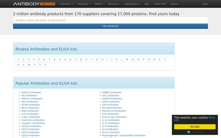 Screenshot of antibodyresource.com