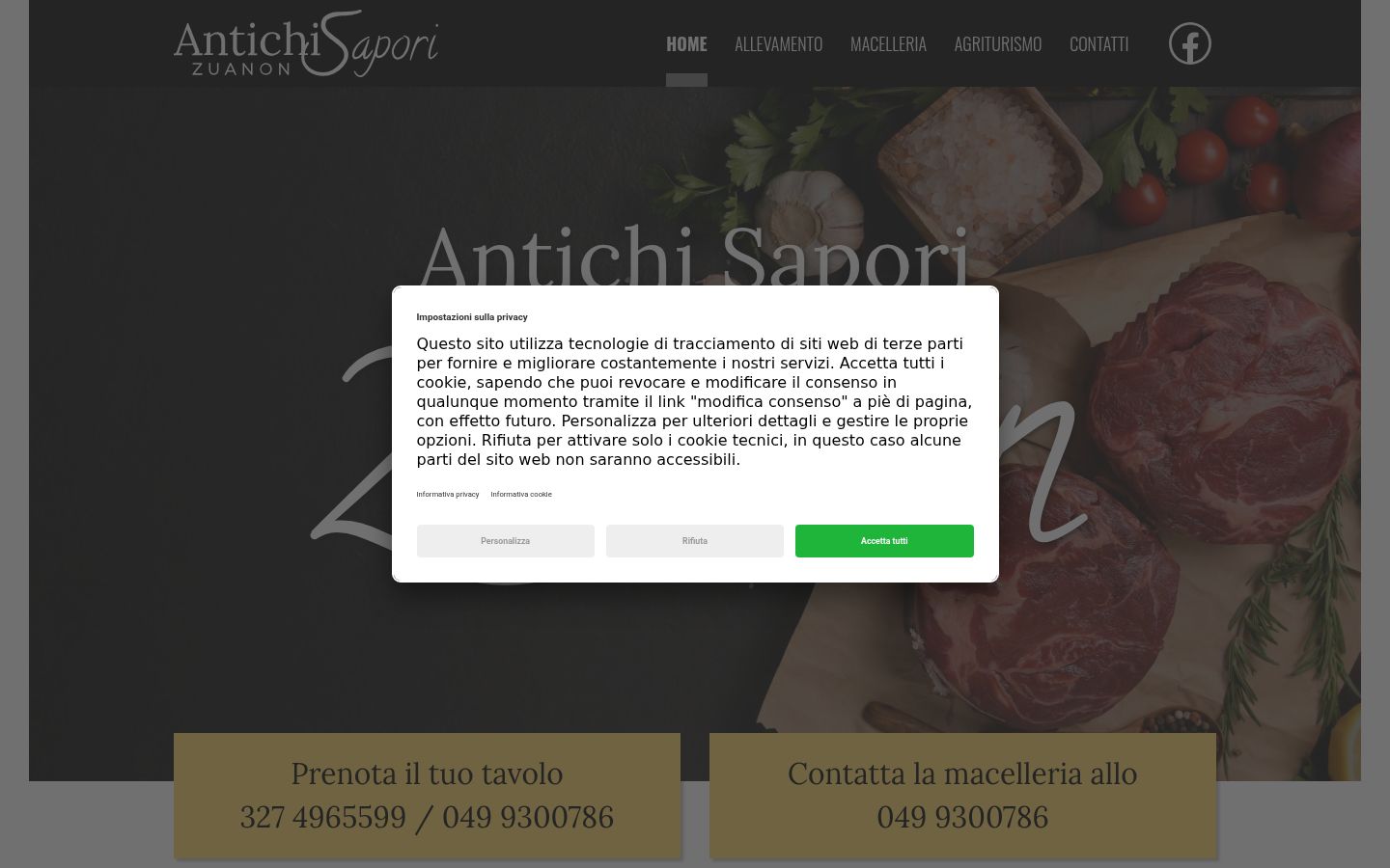 Screenshot del banner di consenso mostrato prima di qualsiasi interazione