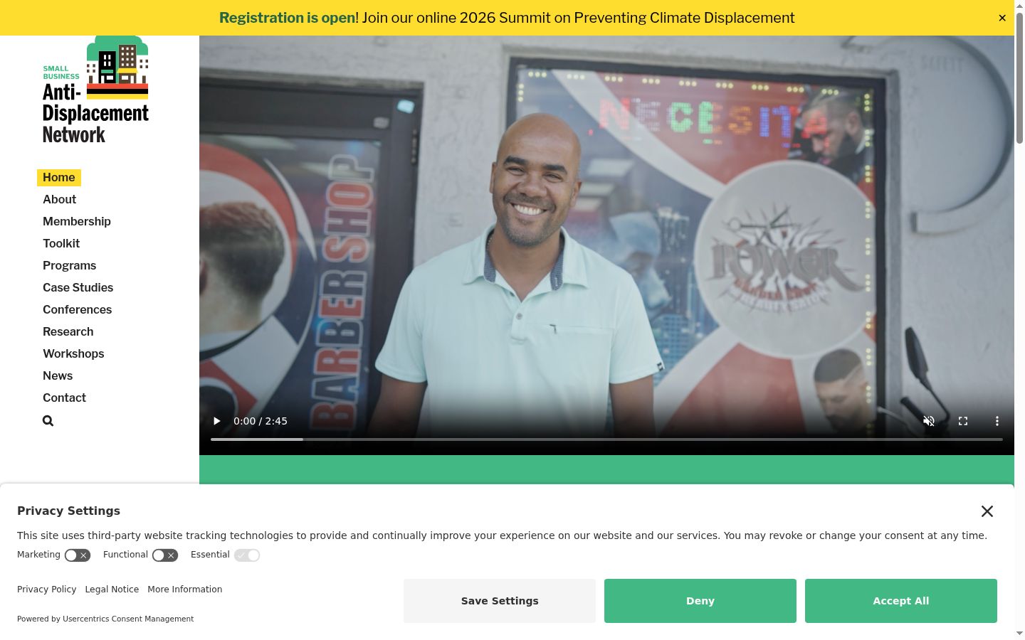 Screenshot del banner di consenso mostrato prima di qualsiasi interazione