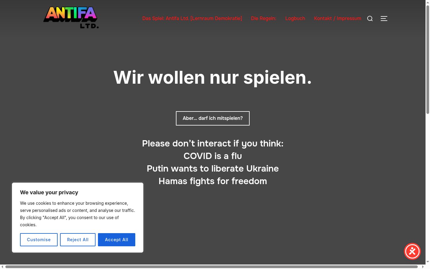 Sutikimo reklamjuostės, rodytos prieš bet kokią sąveiką, ekrano kopija