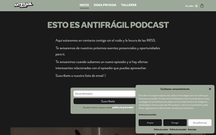 Captură de ecran a antifragilpodcast.com