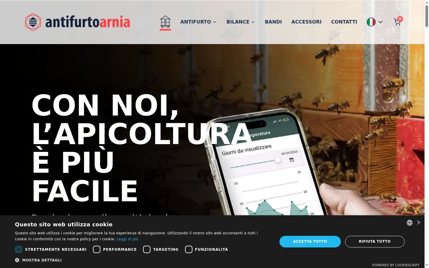 Screenshot del banner di consenso mostrato prima di qualsiasi interazione
