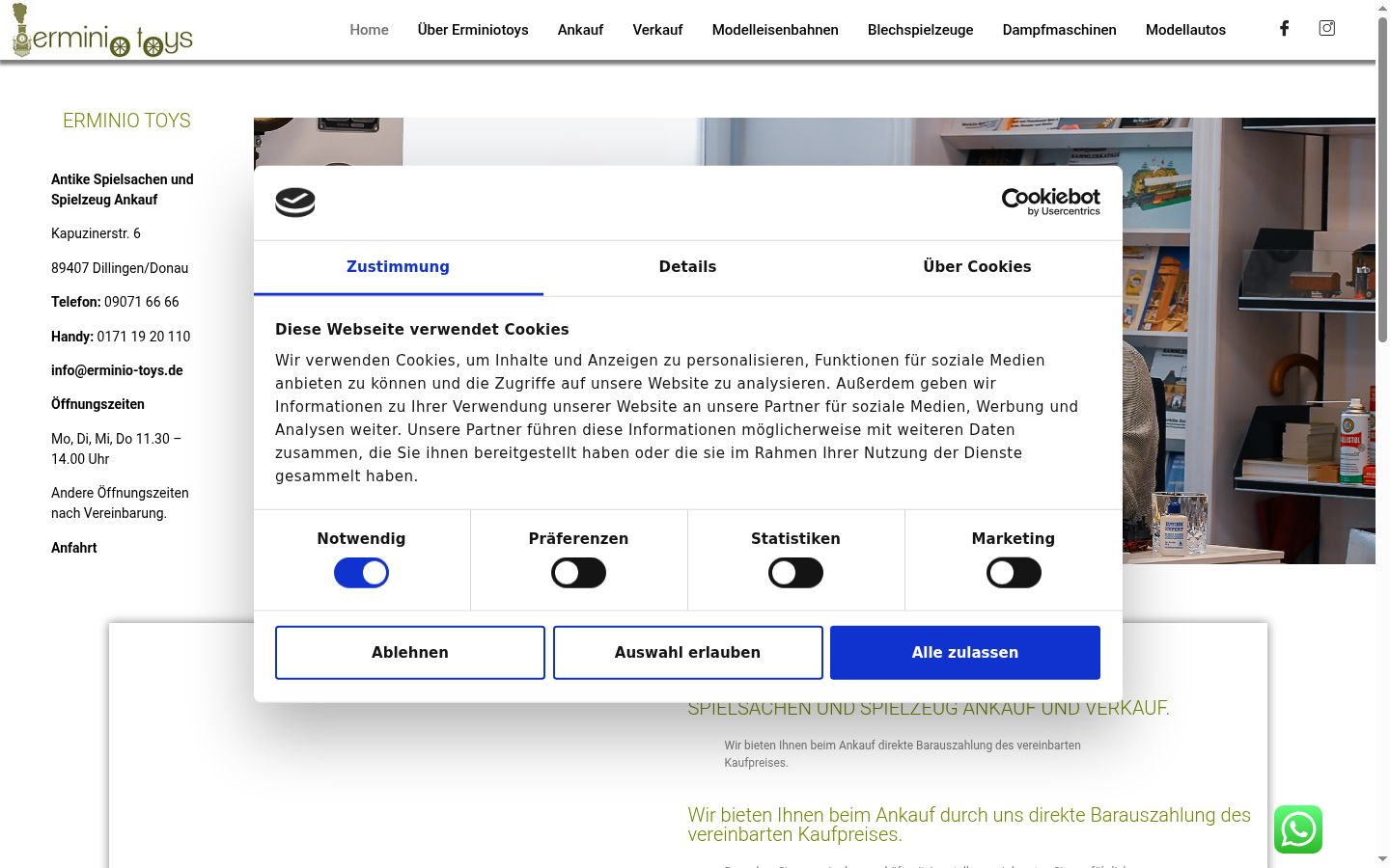 Captura de ecrã do banner de consentimento apresentado antes de qualquer interação