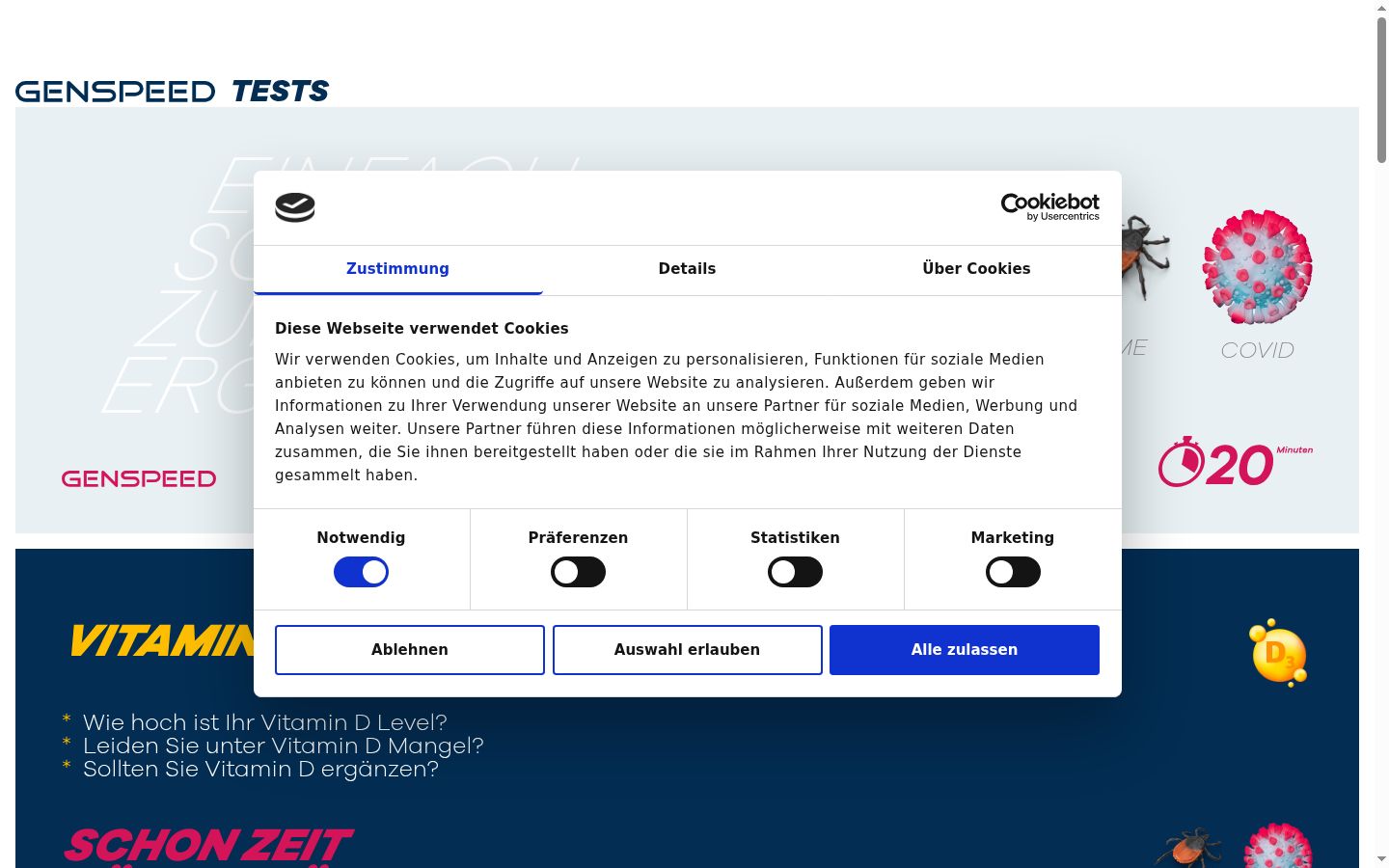 Screenshot del banner di consenso mostrato prima di qualsiasi interazione