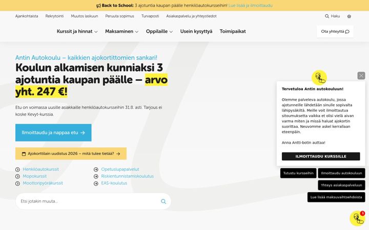 Screenshot of antinautokoulu.fi