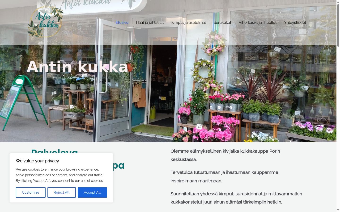Skjermbilde av samtykkebanneret slik det vises før noen interaksjon