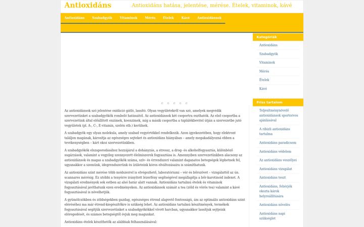 Screenshot stránky antioxidans.hu