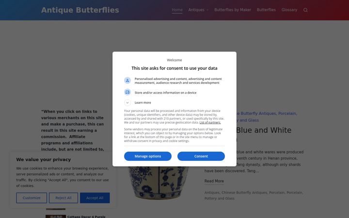 Screenshot ta' antiquebutterflies.com