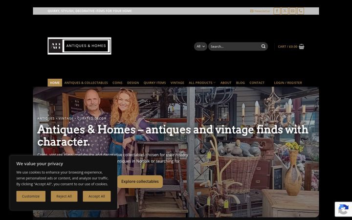 Screenshot stránky antiquesandhomes.co.uk