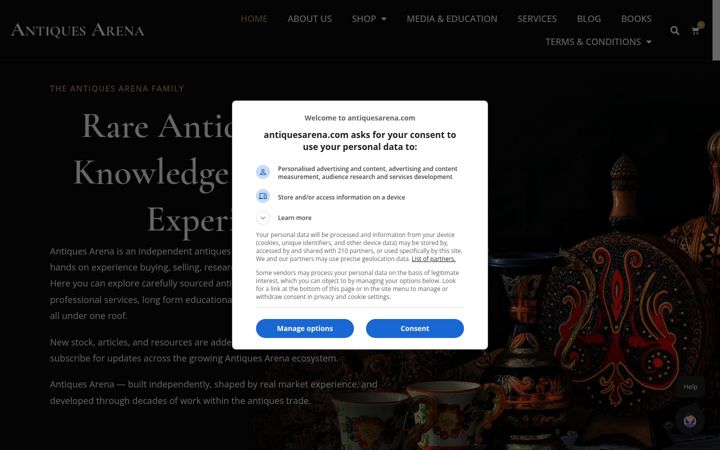 Screenshot stránky antiquesarena.com
