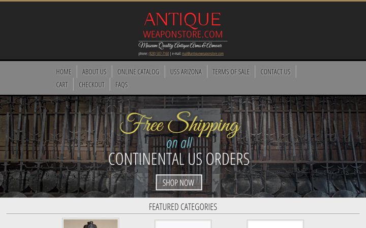 Screenshot stránky antiqueweaponstore.com