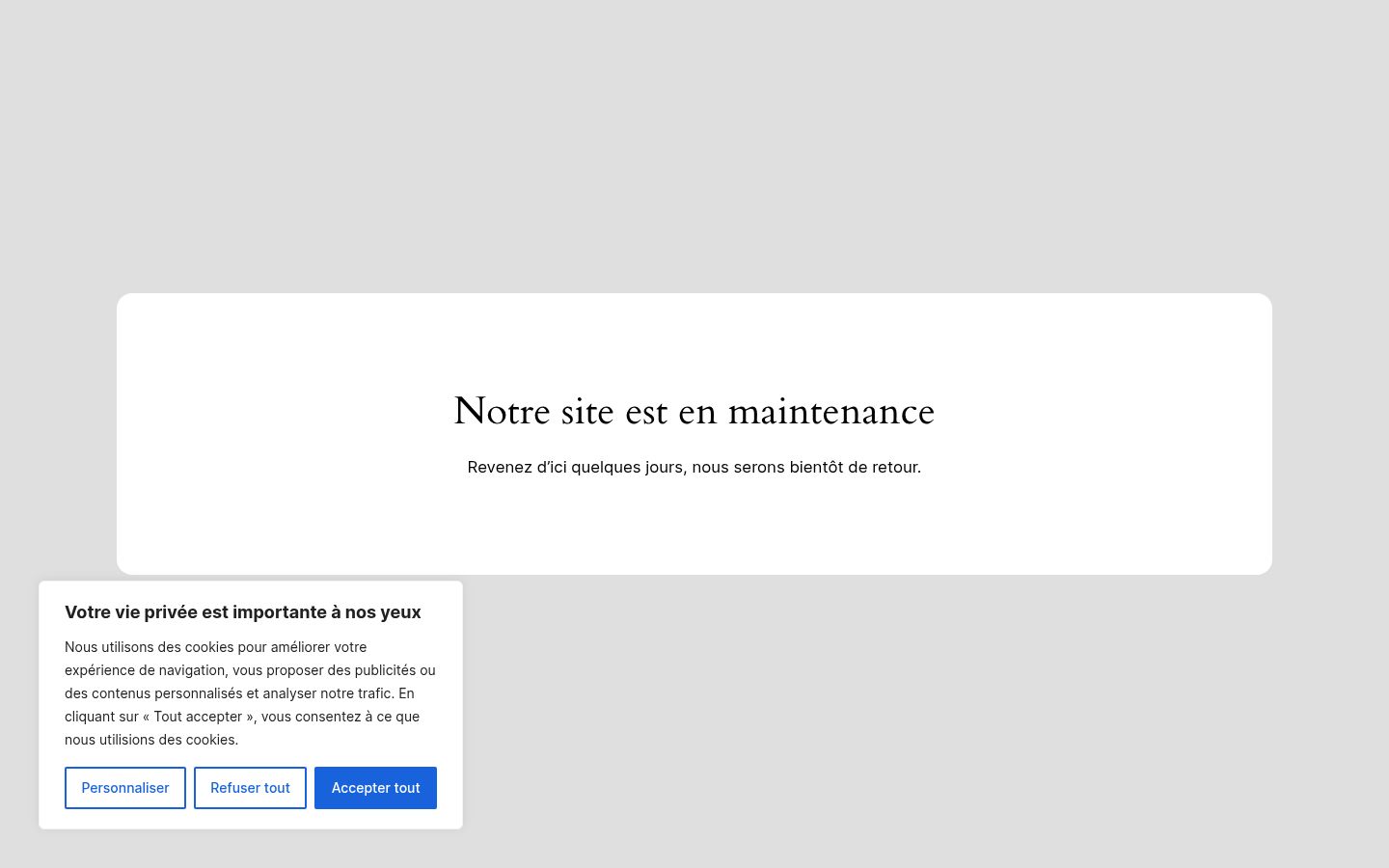 Capture d'écran de la bannière de consentement affichée avant toute interaction