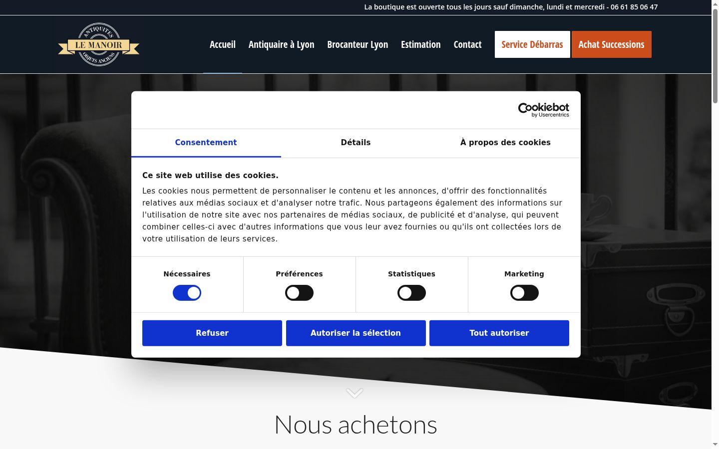 Capture d'écran de la bannière de consentement affichée avant toute interaction