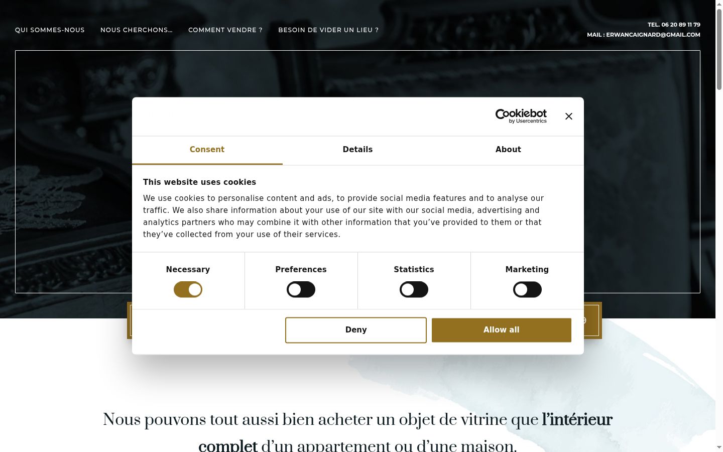 Screenshot van de toestemmingsbanner zoals getoond vóór enige interactie
