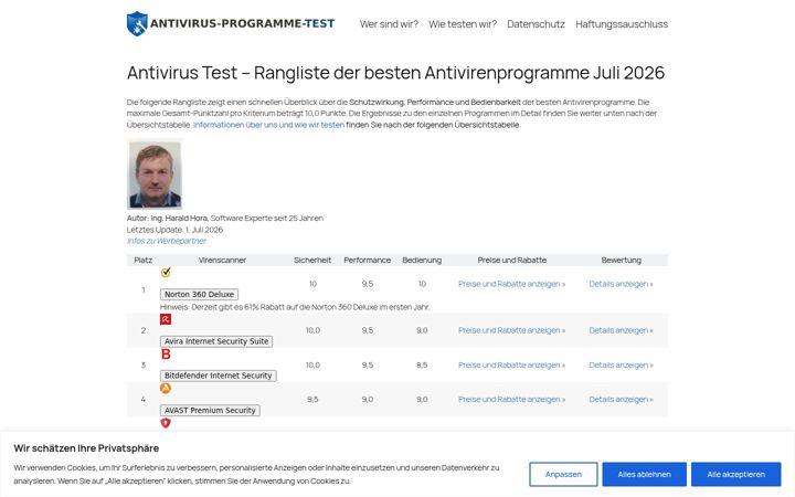 Screenshot of antivirus-programme-test.de