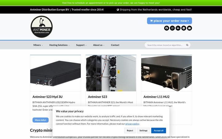 Screenshot von antminerdistribution.com