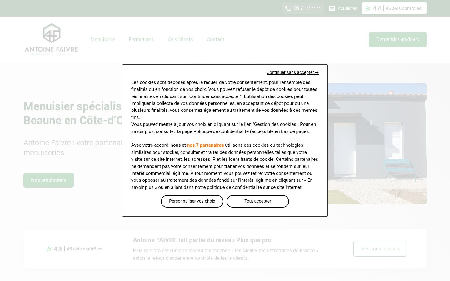 Capture d'écran de la bannière de consentement affichée avant toute interaction
