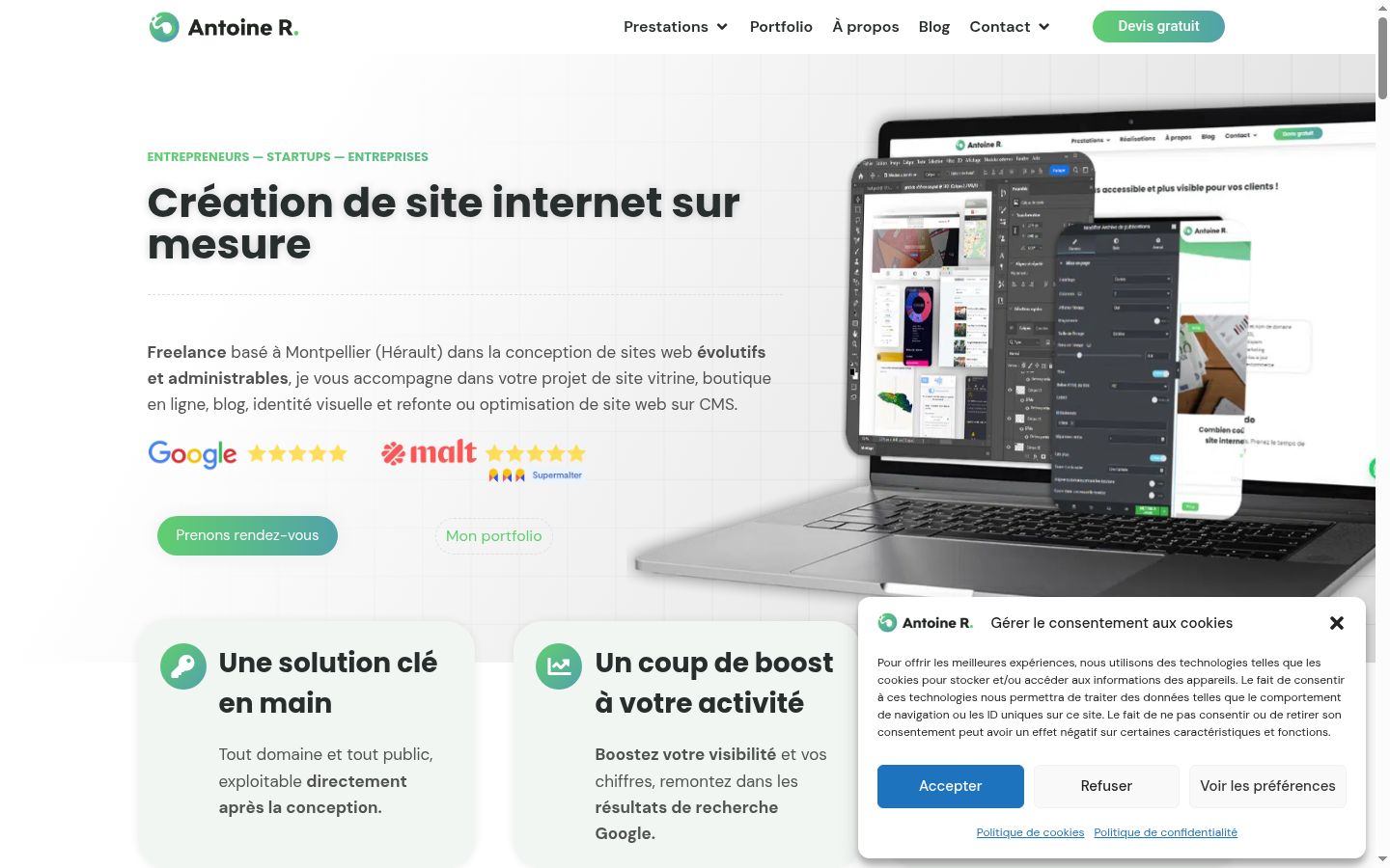 Capture d'écran de la bannière de consentement affichée avant toute interaction