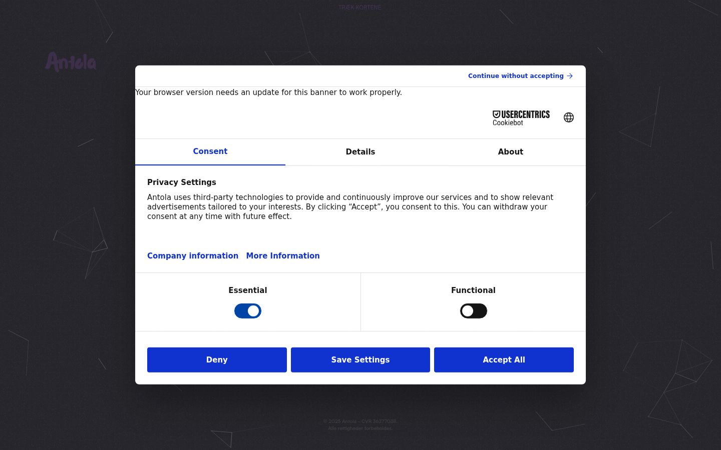 Screenshot of the consent banner shown before any interaction