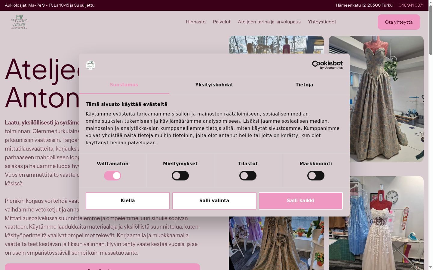 Kuvakaappaus suostumusbannerista, joka näytettiin ennen mitään vuorovaikutusta
