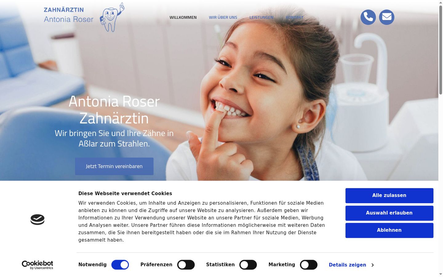 Screenshot del banner di consenso mostrato prima di qualsiasi interazione