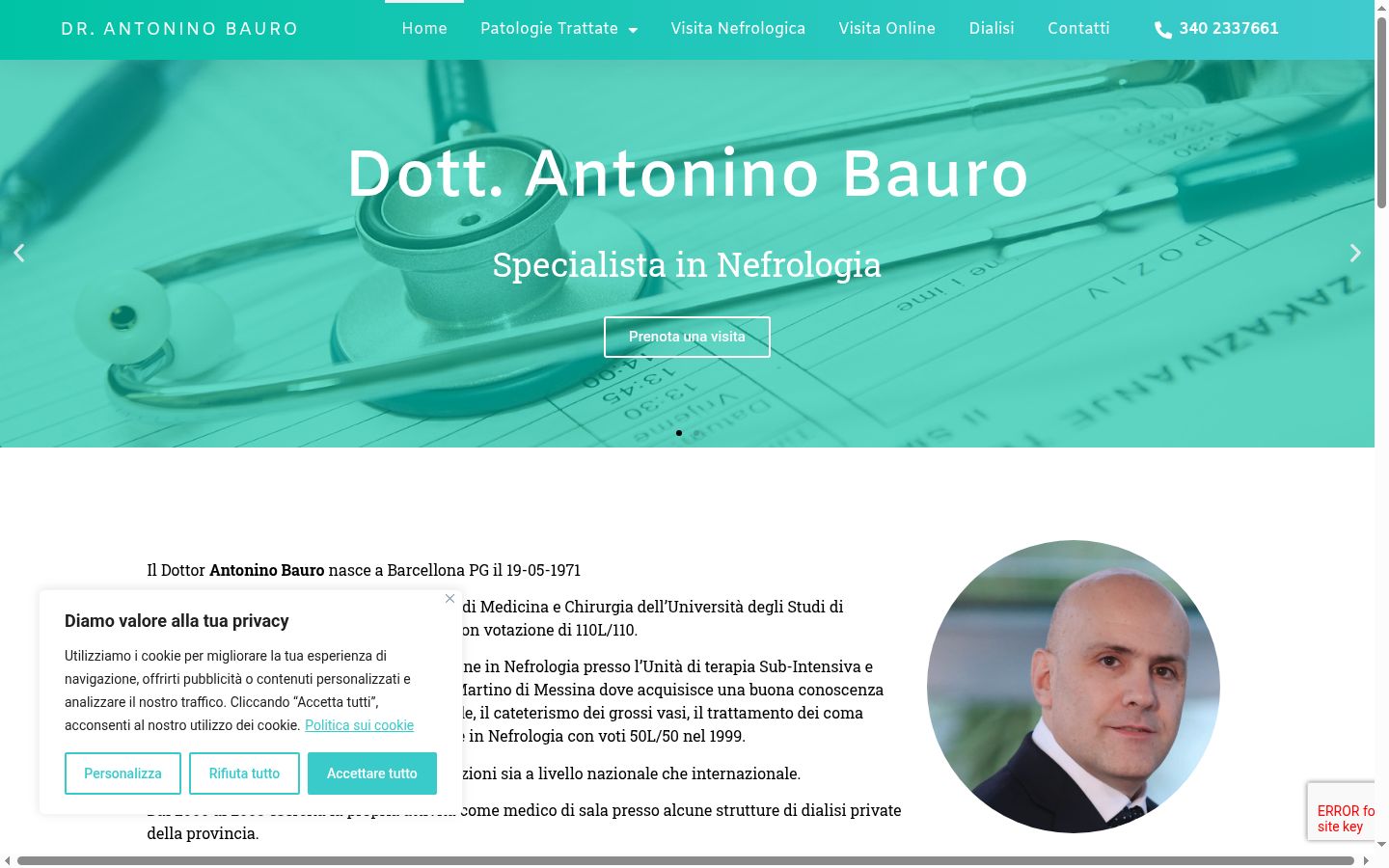Screenshot del banner di consenso mostrato prima di qualsiasi interazione