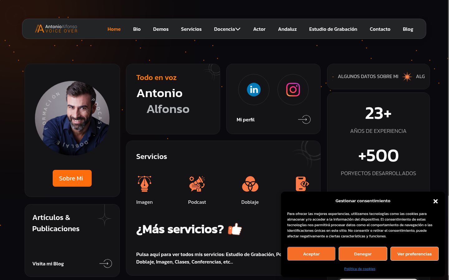 Screenshot del banner di consenso mostrato prima di qualsiasi interazione